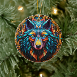 Wolf Glas in lood Keramische Boomdecoratie Keramisch Ornament