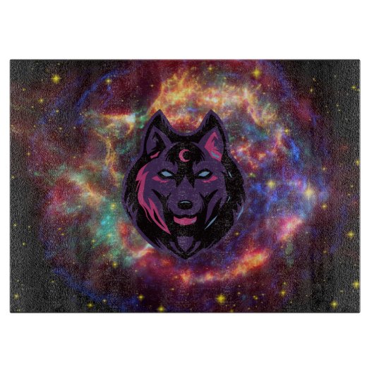 Wolf Grafische Kunst, Paarse Kosmische Achtergrond Snijplank (Voorkant)