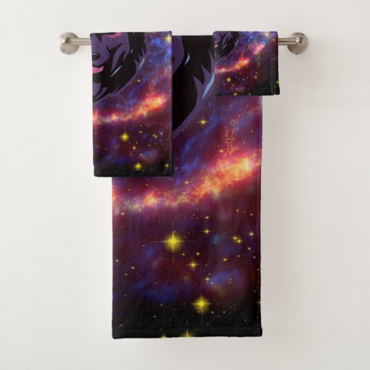 Wolf Graphic Illustration, Cosmic Background Bad Handdoek (Insitu)