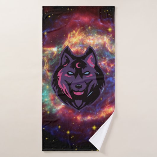 Wolf Graphic Illustration, Cosmic Background Bad Handdoek (Badhanddoek)