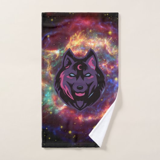 Wolf Graphic Illustration, Cosmic Background Bad Handdoek (Handdoek)