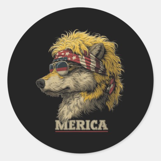 Wolf - Grappige 4 juli Amerikaanse vlag Vaderdag Ronde Sticker (Voorkant)