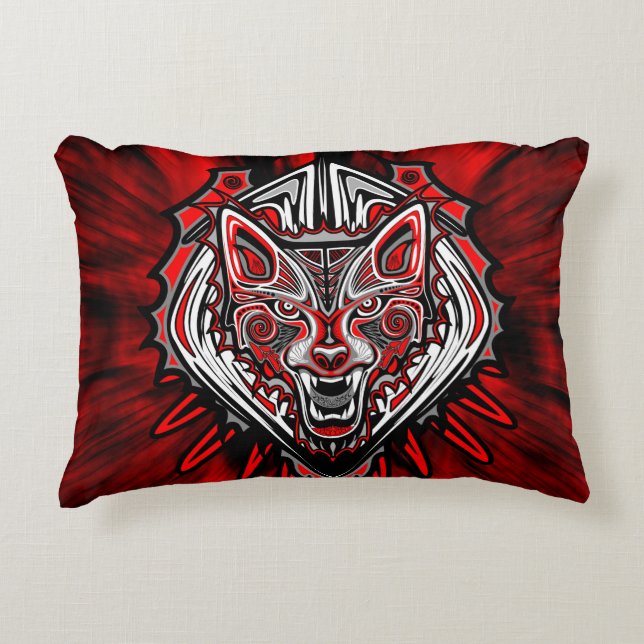 Wolf Haida Tribale Totem Ontwerp Accent Kussen (Voorkant)
