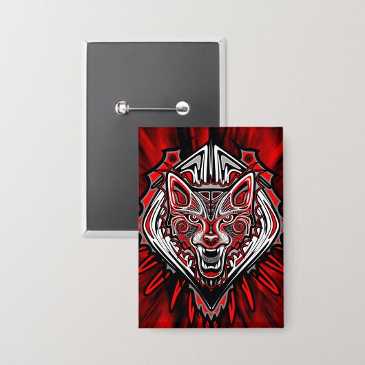 Wolf Haida Tribale Totem Ontwerp Button (Voorkant / Achterkant)