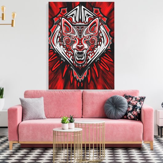Wolf Haida Tribale Totem Ontwerp Canvas Afdruk (Insitu (Woonkamer))