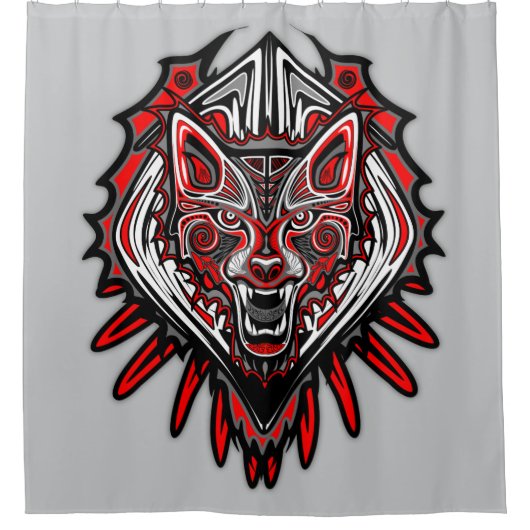 Wolf Haida Tribale Totem Ontwerp Douchegordijn (Voorkant)