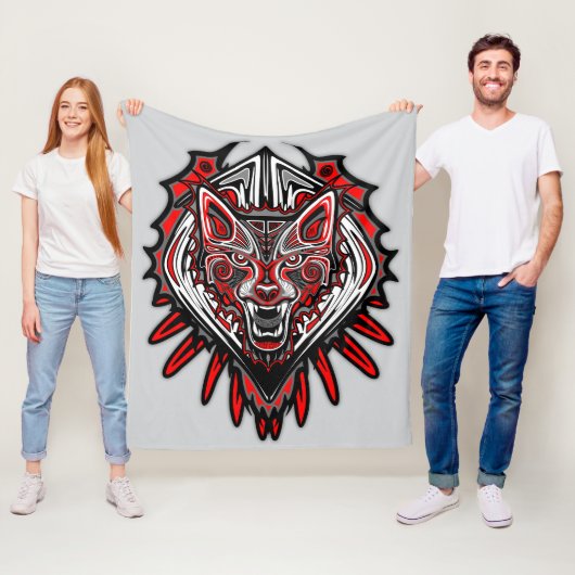 Wolf Haida Tribale Totem Ontwerp Fleece Deken (In situ)