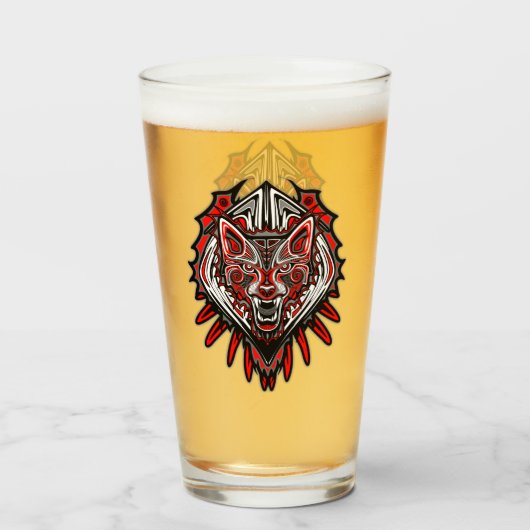 Wolf Haida Tribale Totem Ontwerp Glas (Voorkant gevuld)