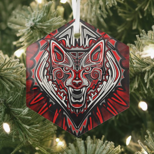 Wolf Haida Tribale Totem Ontwerp Glas Ornament (Insitu)