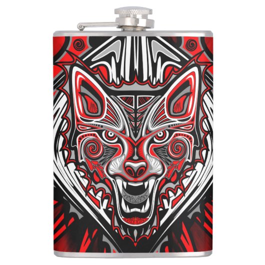 Wolf Haida Tribale Totem Ontwerp Heupfles (Voorkant)