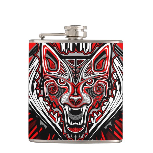 Wolf Haida Tribale Totem Ontwerp Heupfles (Voorkant)