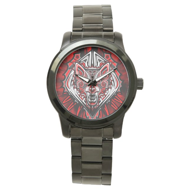 Wolf Haida Tribale Totem Ontwerp Horloge (Voorkant)