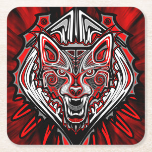 Wolf Haida Tribale Totem Ontwerp Kartonnen Onderzetters