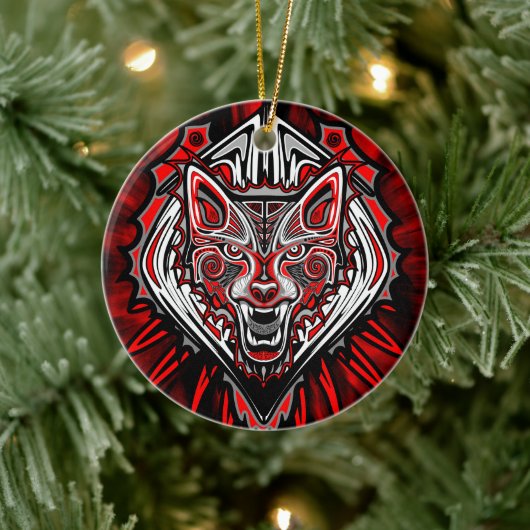 Wolf Haida Tribale Totem Ontwerp Keramisch Ornament (Boom)