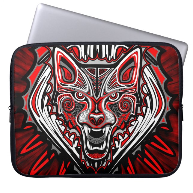 Wolf Haida Tribale Totem Ontwerp Laptop Sleeve (Voorkant)