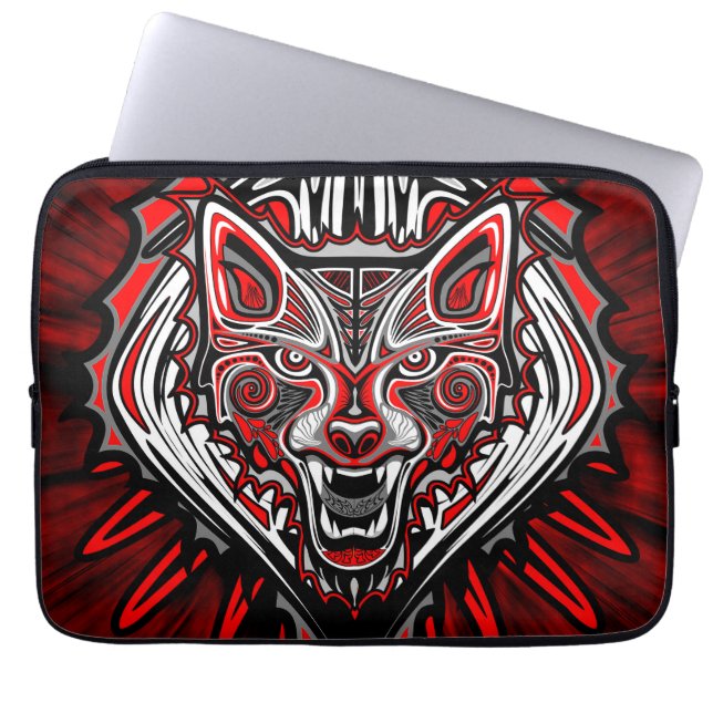 Wolf Haida Tribale Totem Ontwerp Laptop Sleeve (Voorkant)