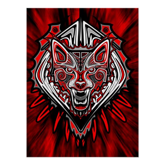 Wolf Haida Tribale Totem Ontwerp Perfect Poster (Voorkant)