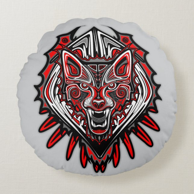 Wolf Haida Tribale Totem Ontwerp Rond Kussen (Voorkant)