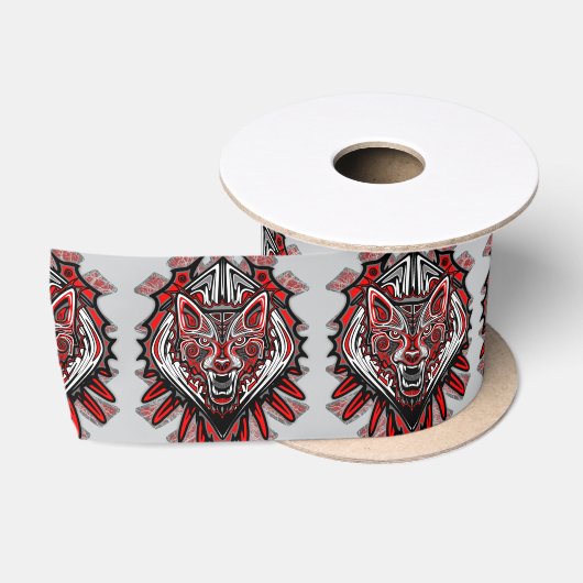 Wolf Haida Tribale Totem Ontwerp Satijnen Lint (Spoel)