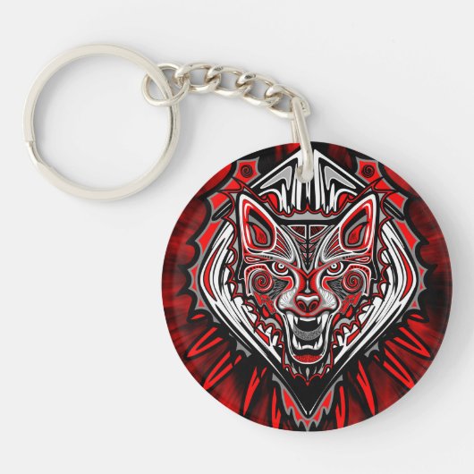 Wolf Haida Tribale Totem Ontwerp Sleutelhanger (Voorkant)