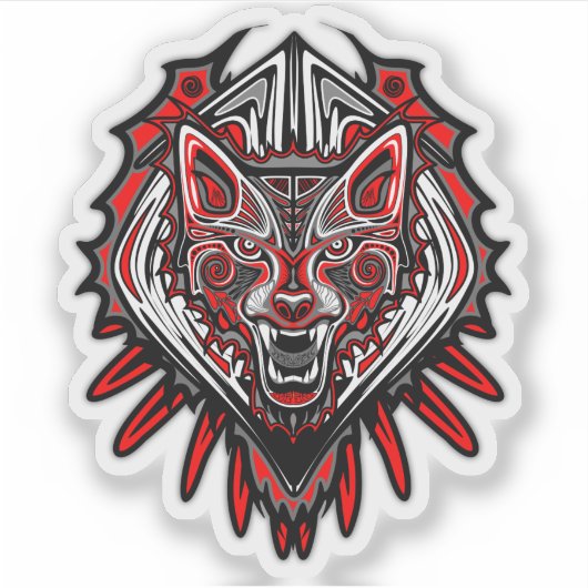 Wolf Haida Tribale Totem Ontwerp Sticker (Voorkant)
