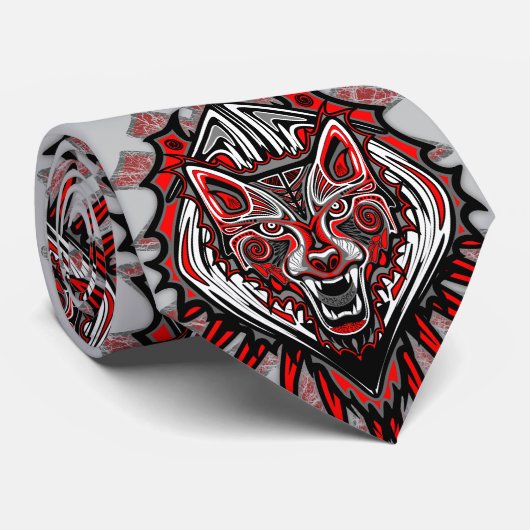 Wolf Haida Tribale Totem Ontwerp Stropdas (Opgerold)