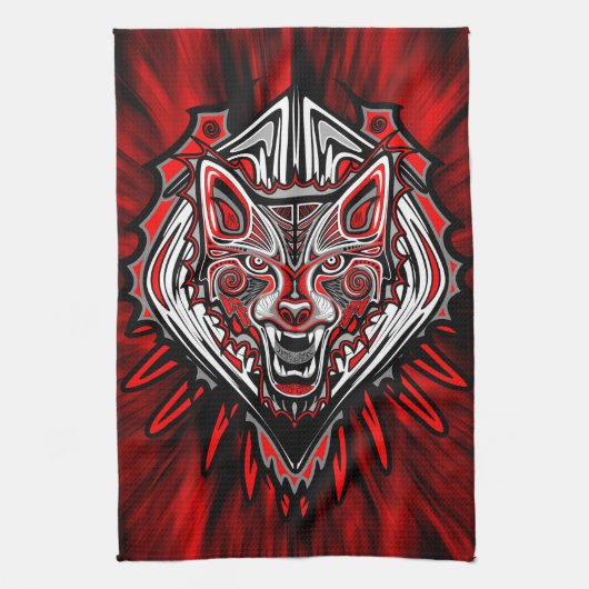 Wolf Haida Tribale Totem Ontwerp Theedoek (Verticaal)
