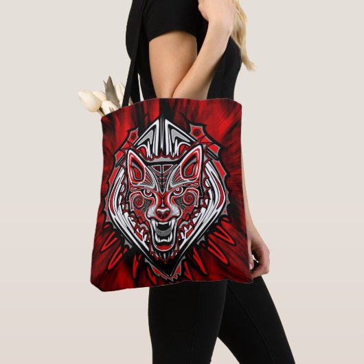 Wolf Haida Tribale Totem Ontwerp Tote Bag (Dichtbij)