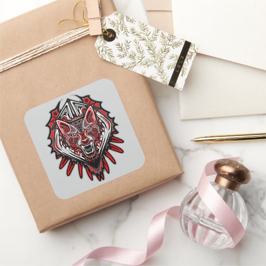 Wolf Haida Tribale Totem Ontwerp Vierkante Sticker (Geschenken)