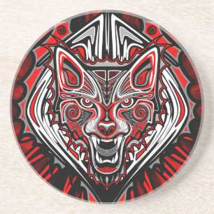 Wolf Haida Tribale Totem Ontwerp Zandsteen Onderzetter