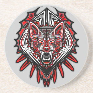 Wolf Haida Tribale Totem Ontwerp Zandsteen Onderzetter