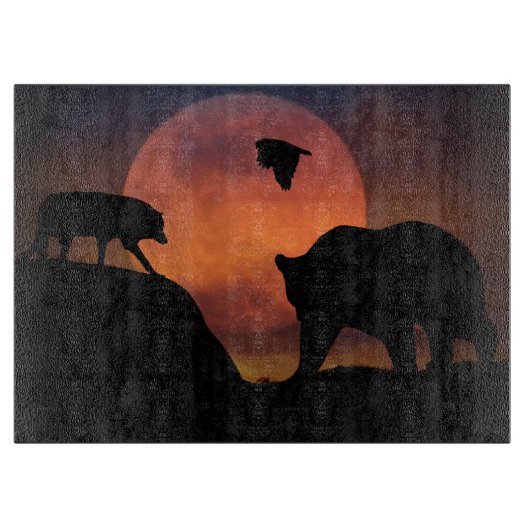 Wolf Hawk en Beer Cutting Board Snijplank (Voorkant)