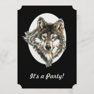 Wolf Head Animal Birthday Custom Invite Kaart