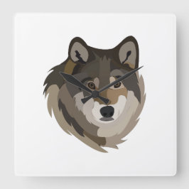 Wolf Head Animal Grey Wild Wolf Vierkante Klok