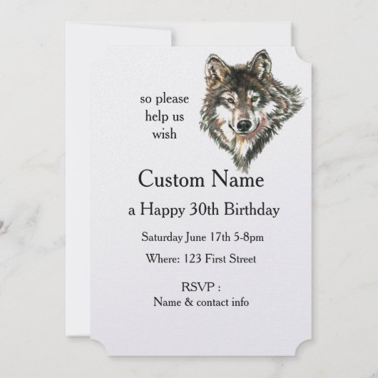Wolf Head Animal Verjaardag Custom Invite Kaart (Achterkant)