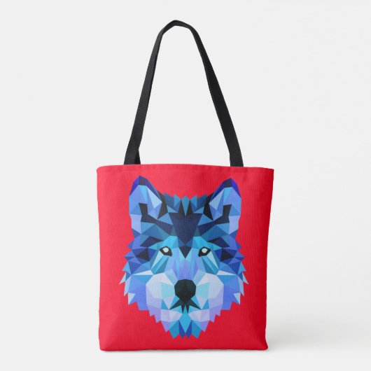 Wolf Head Blue Low Poly Art Tote Bag (Achterkant)