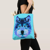 Wolf Head Blue Low Poly Art Tote Bag (Dichtbij)