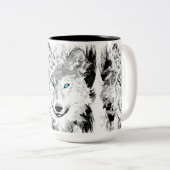 Wolf Head Coffee Cup | Mok grijze Wolf-tekening (Voorkant rechts)