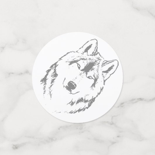 Wolf Head Face Charcoal Witte Confetti (Kleine voorkant)