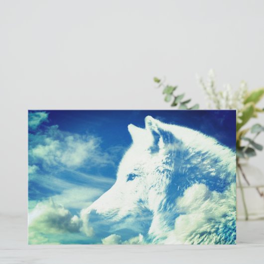 Wolf Head in Clouds Briefpapier (Staand voorkant)