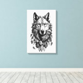 Wolf Head laat dier originele kunst tekenen Canvas Afdruk (Insitu (Houten vloer))
