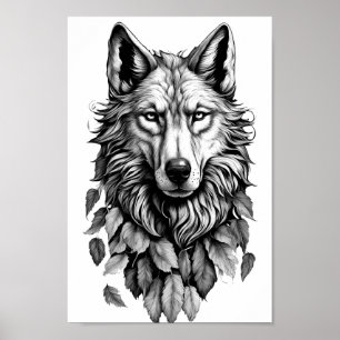 Wolf Head laat dier originele kunst tekenen Poster