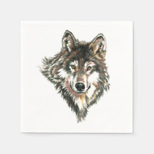 Wolf Head logo Waterverf kunst Servet