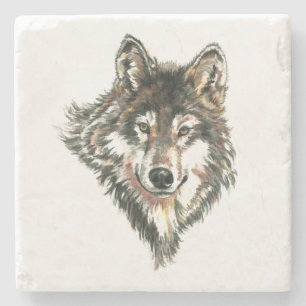 Wolf Head logo Waterverf kunst Stenen Onderzetter
