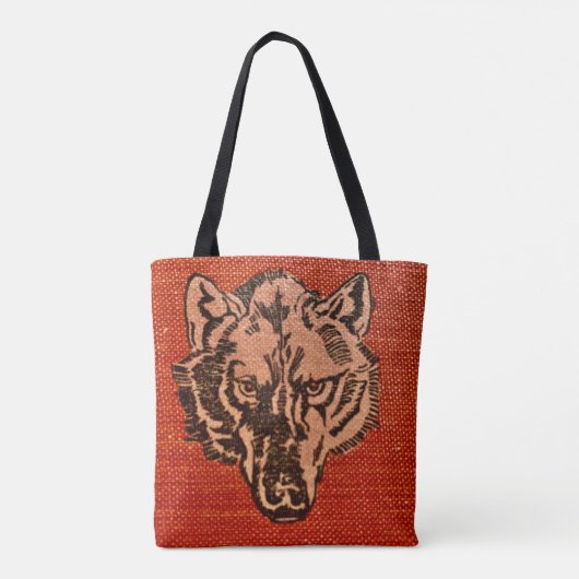 Wolf Head on Red Tote Bag (Achterkant)