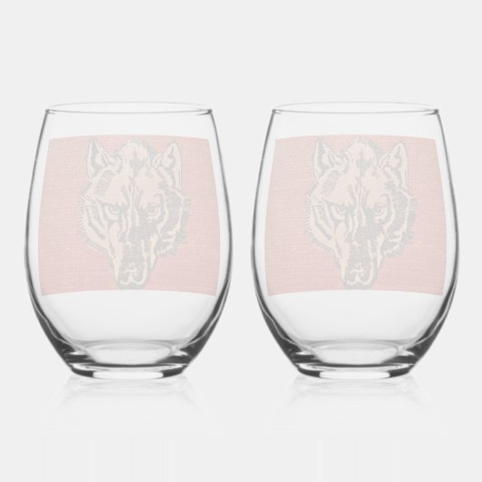 Wolf Head on Red     Wijnglas Zonder Voet (Achterkant)