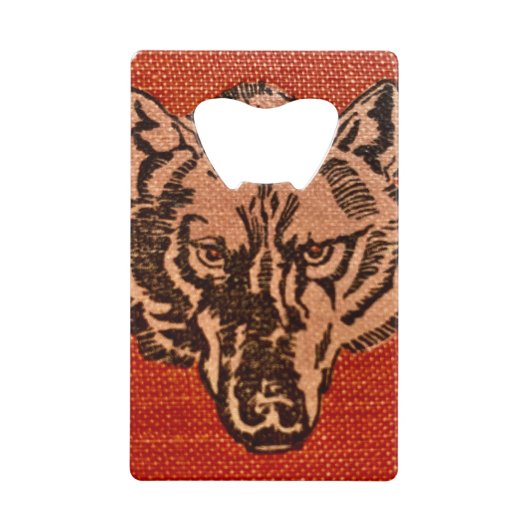 Wolf Head op rood Creditkaart Flessenopener (Voorkant)