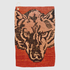 Wolf Head op rood Golfhanddoek