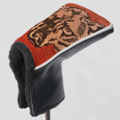 Wolf Head op rood Golfheadcover (3/4 voorkant)