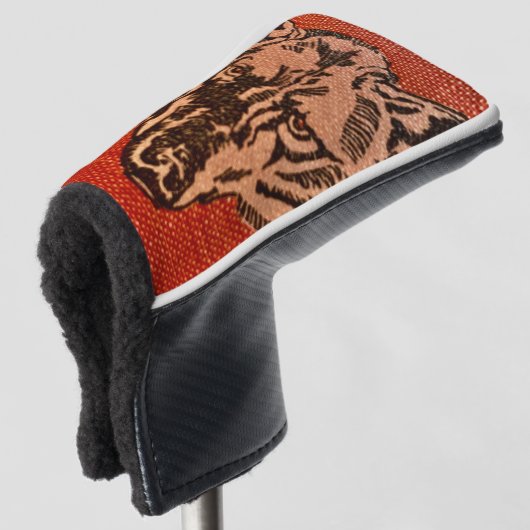 Wolf Head op rood Golfheadcover (3/4 voorkant)